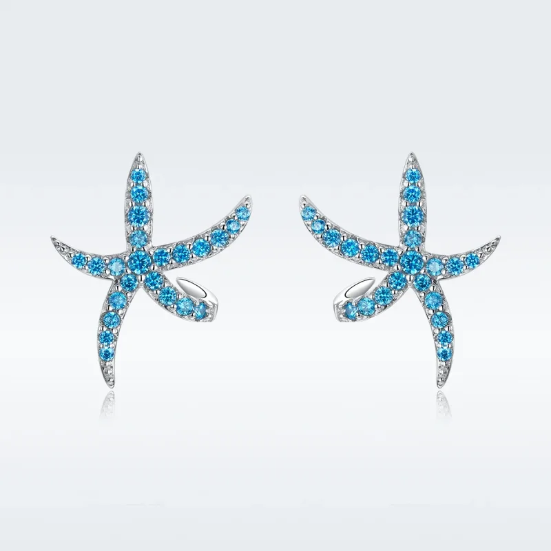 (image for) Pandora Style Silver Starfish Stud Earrings - BSE136 - View 6
