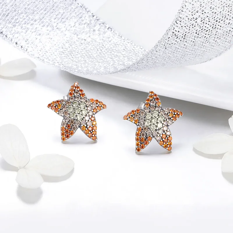 (image for) Pandora Style Silver Starfish Stud Earrings - SCE449 - View 2