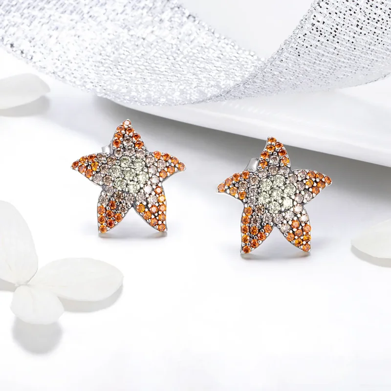 (image for) Pandora Style Silver Starfish Stud Earrings - SCE449 - View 6