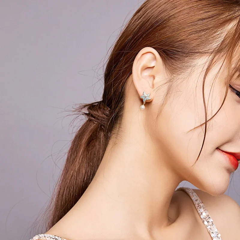 (image for) Pandora Style Silver Starfish With Pearls Stud Earrings - BSE405 - View 7