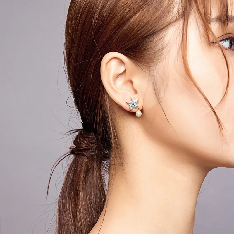 (image for) Pandora Style Silver Starfish With Pearls Stud Earrings - BSE405 - View 8