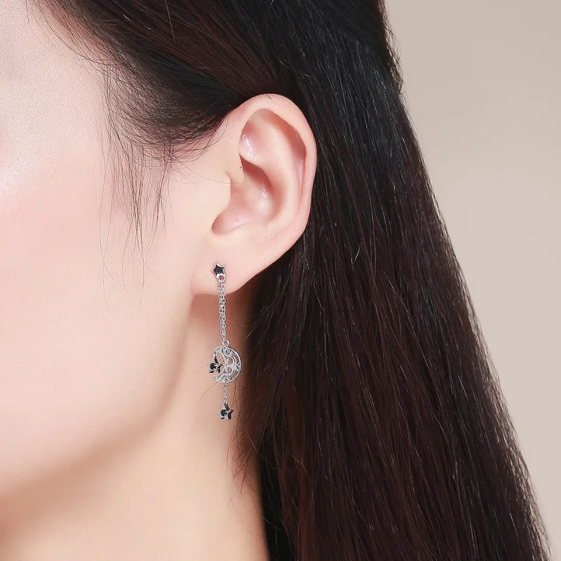 (image for) Pandora Style Silver Starlight Moon Hanging Earrings - SCE528 - View 5