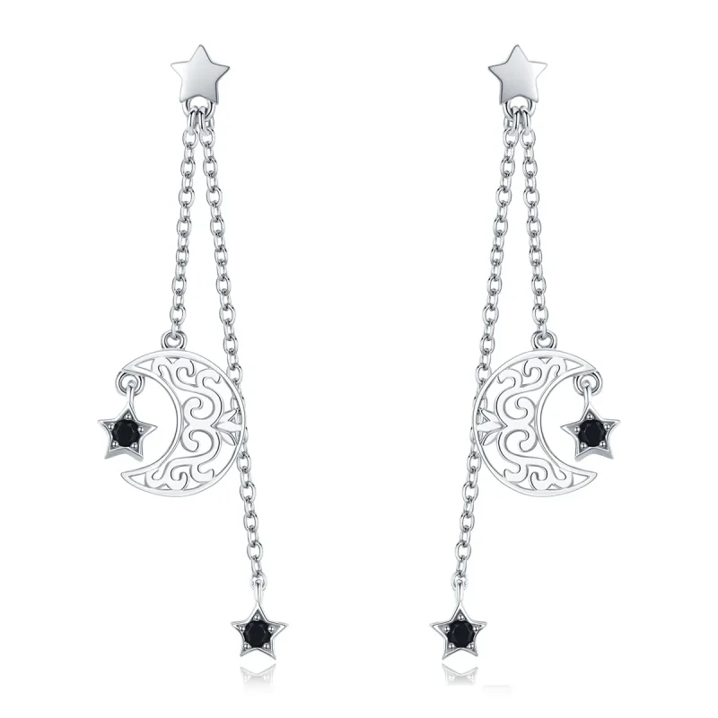 (image for) Pandora Style Silver Starlight Moon Hanging Earrings - SCE528