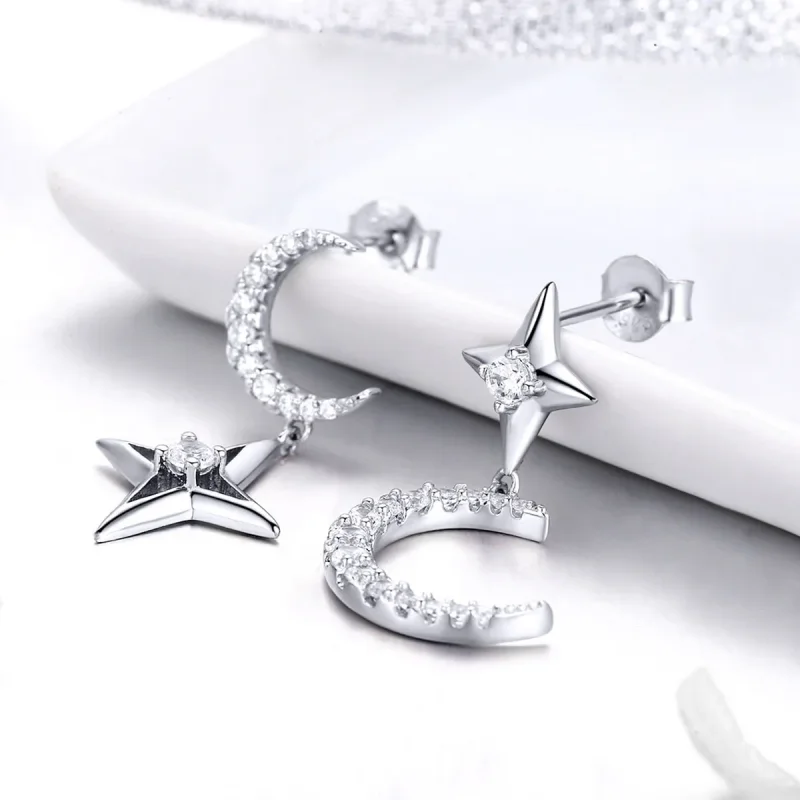 (image for) Pandora Style Silver Starlight Moon Sky Dangle Earrings - BSE050 - View 2
