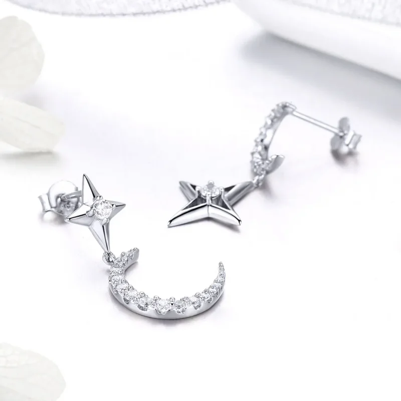 (image for) Pandora Style Silver Starlight Moon Sky Dangle Earrings - BSE050 - View 3