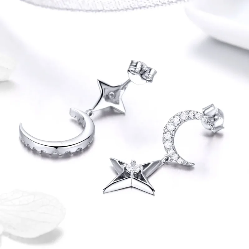 (image for) Pandora Style Silver Starlight Moon Sky Dangle Earrings - BSE050 - View 4