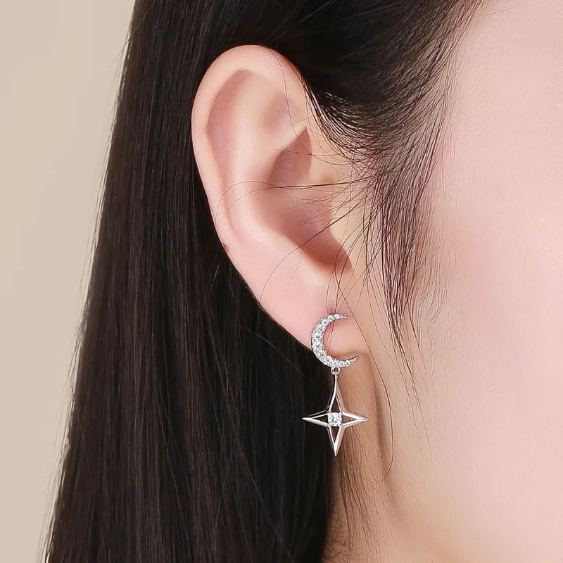 (image for) Pandora Style Silver Starlight Moon Sky Dangle Earrings - BSE050 - View 6