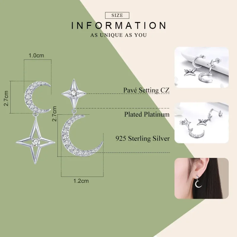 (image for) Pandora Style Silver Starlight Moon Sky Dangle Earrings - BSE050 - View 7