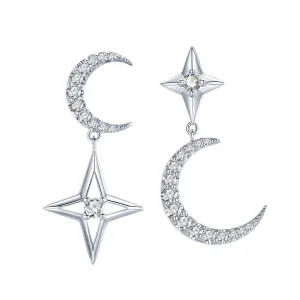 (image for) Pandora Style Silver Starlight Moon Sky Dangle Earrings - BSE050
