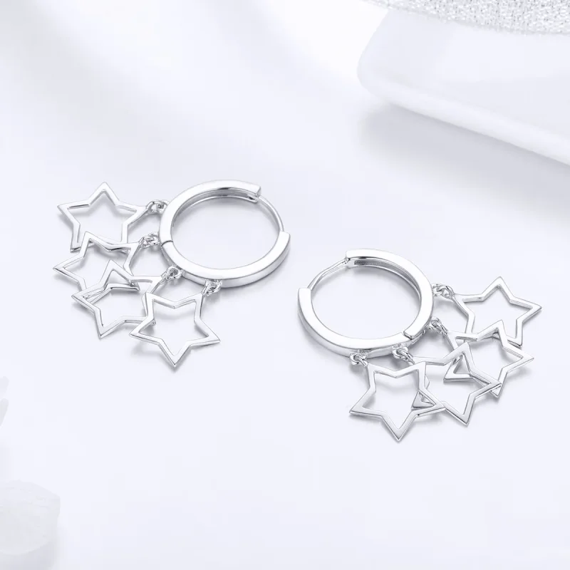 (image for) Pandora Style Silver Starlit Sky Hoop Earrings - SCE481 - View 2
