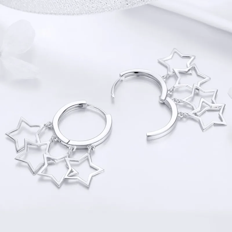 (image for) Pandora Style Silver Starlit Sky Hoop Earrings - SCE481 - View 3