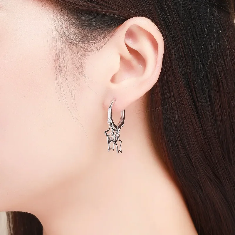 (image for) Pandora Style Silver Starlit Sky Hoop Earrings - SCE481 - View 4