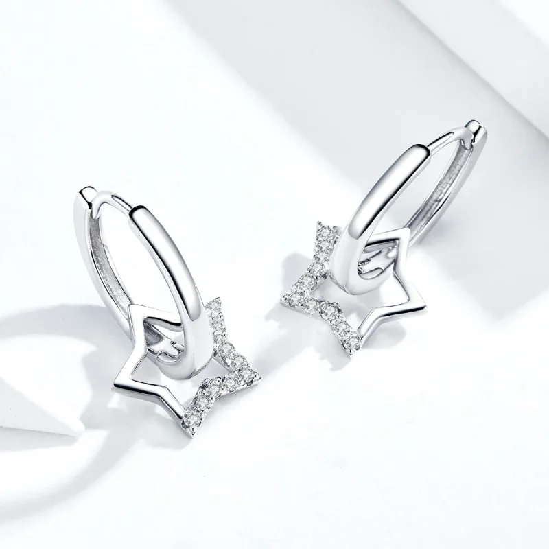 (image for) Pandora Style Silver Starry Dangle Earrings - BSE276 - View 2