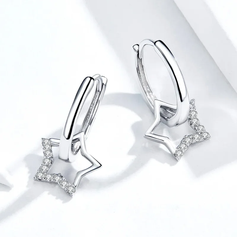 (image for) Pandora Style Silver Starry Dangle Earrings - BSE276 - View 4