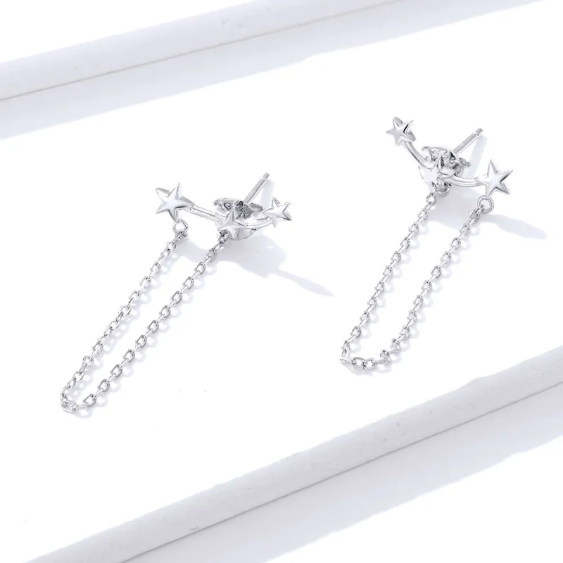 (image for) Pandora Style Silver Starry Dangle Earrings - BSE361 - View 4