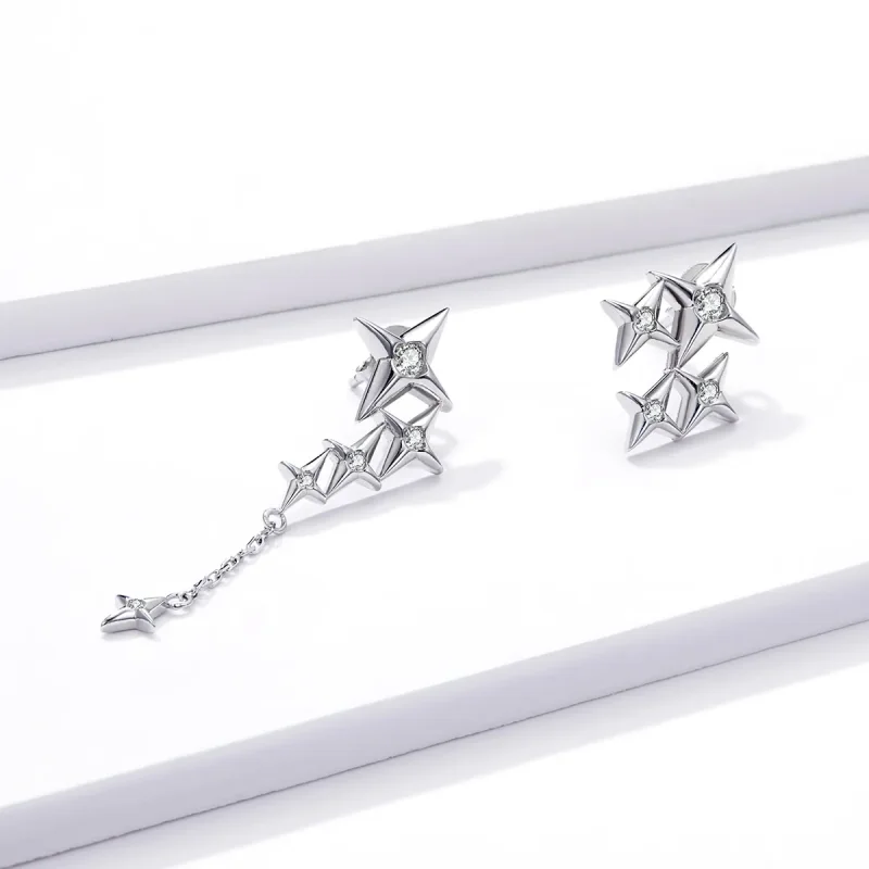 (image for) Pandora Style Silver Starry Dangle Earrings - BSE461 - View 2