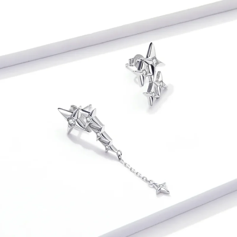 (image for) Pandora Style Silver Starry Dangle Earrings - BSE461 - View 4