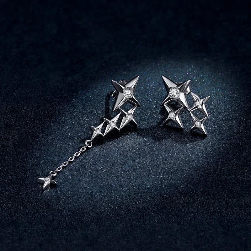 (image for) Pandora Style Silver Starry Dangle Earrings - BSE461 - View 5