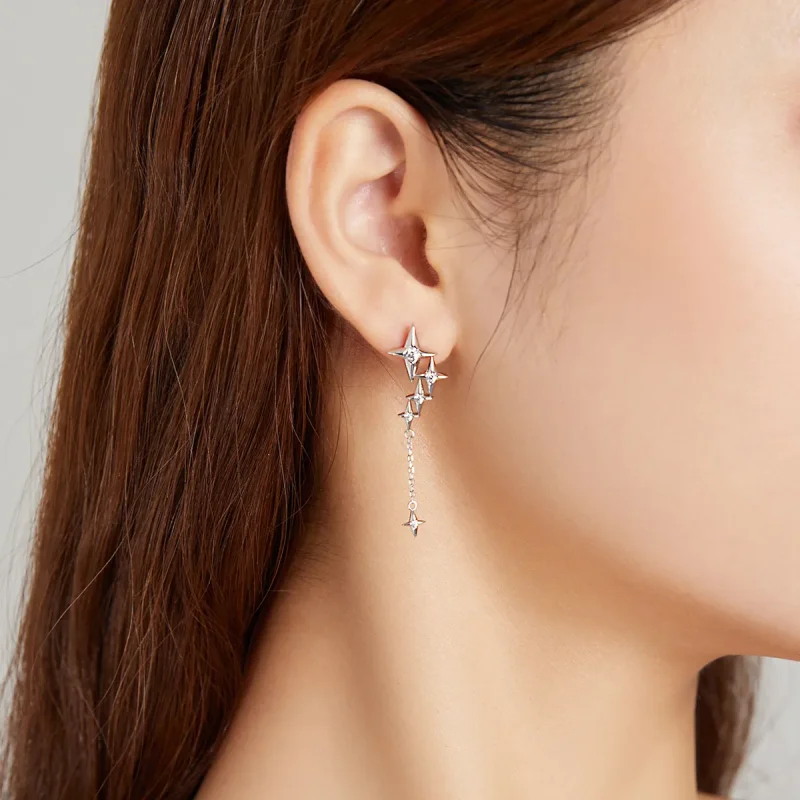 (image for) Pandora Style Silver Starry Dangle Earrings - BSE461 - View 7