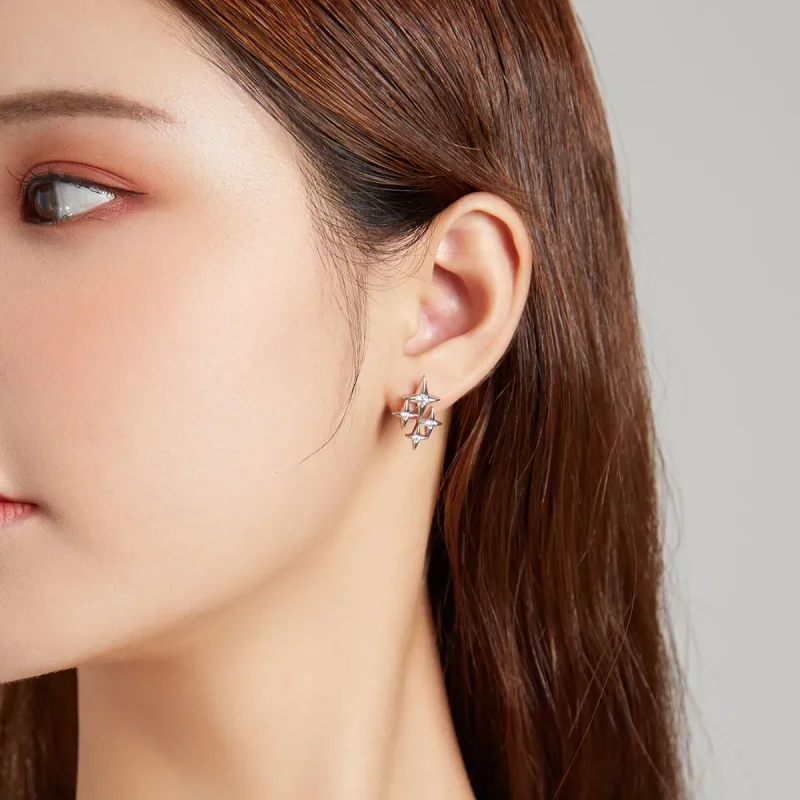 (image for) Pandora Style Silver Starry Dangle Earrings - BSE461 - View 9