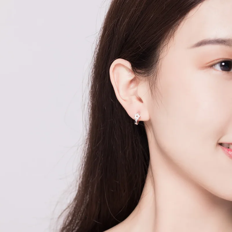 (image for) Pandora Style Silver Starry Light Hoop Earrings - BSE172 - View 7