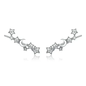 (image for) Pandora Style Silver Stars And Moon Stud Earrings - SCE926