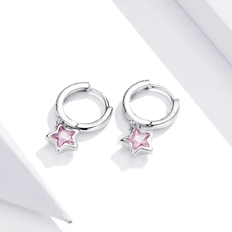 (image for) Pandora Style Silver Stars Dangle Earrings - BSE414 - View 2