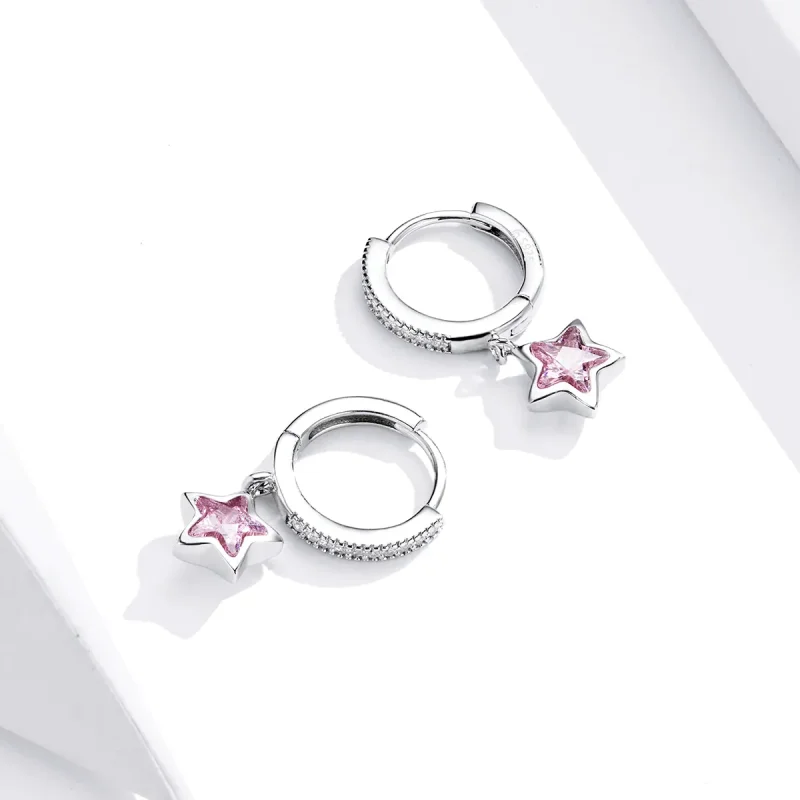 (image for) Pandora Style Silver Stars Dangle Earrings - BSE414 - View 3