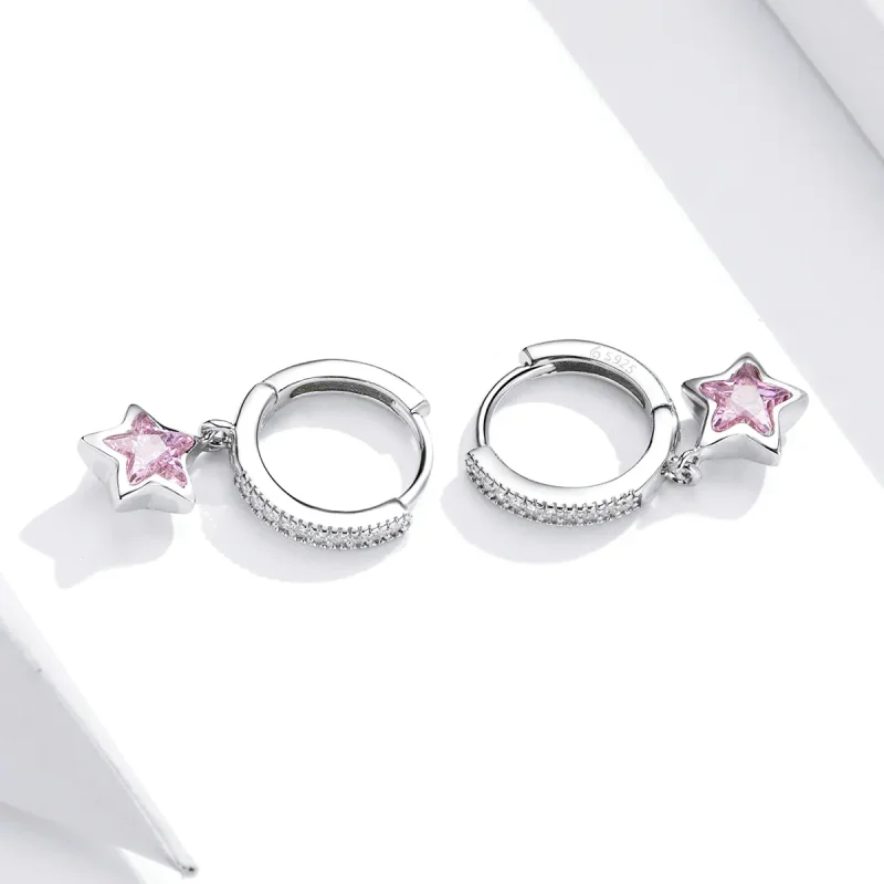 (image for) Pandora Style Silver Stars Dangle Earrings - BSE414 - View 4