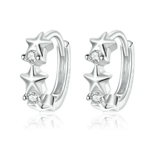 (image for) Pandora Style Silver Stars Hoop Earrings - BSE434