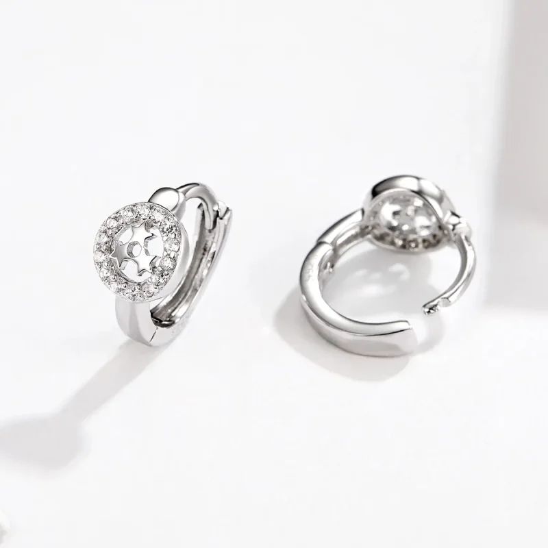 (image for) Pandora Style Silver Stars Hoop Earrings - SCE665 - View 3