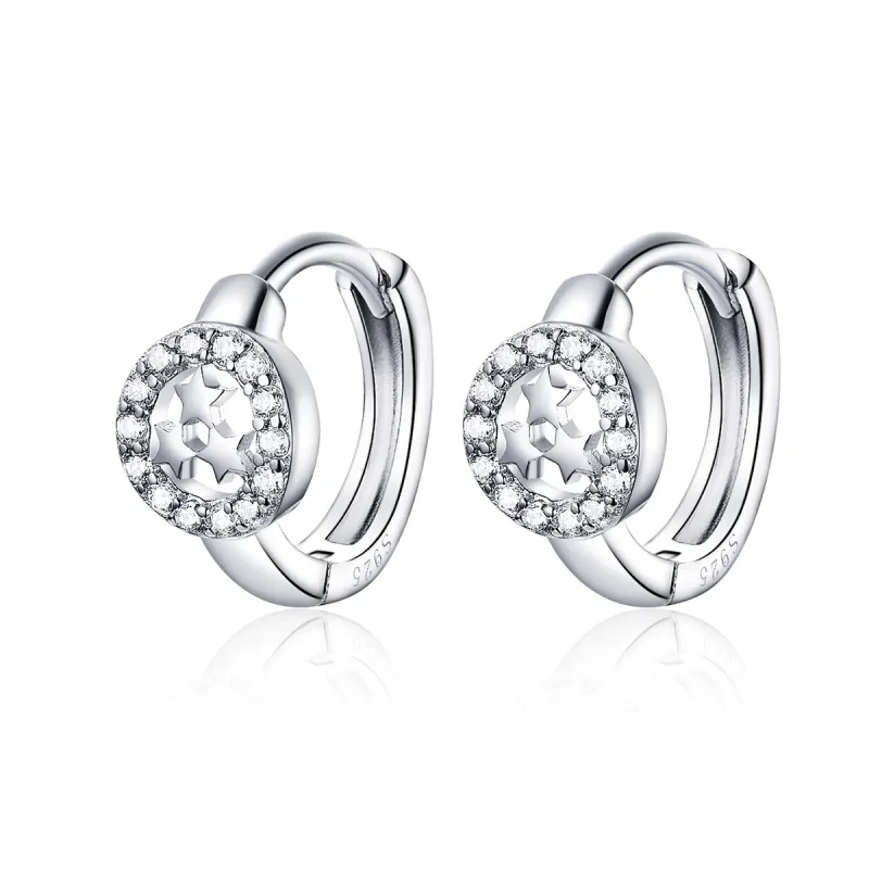 (image for) Pandora Style Silver Stars Hoop Earrings - SCE665