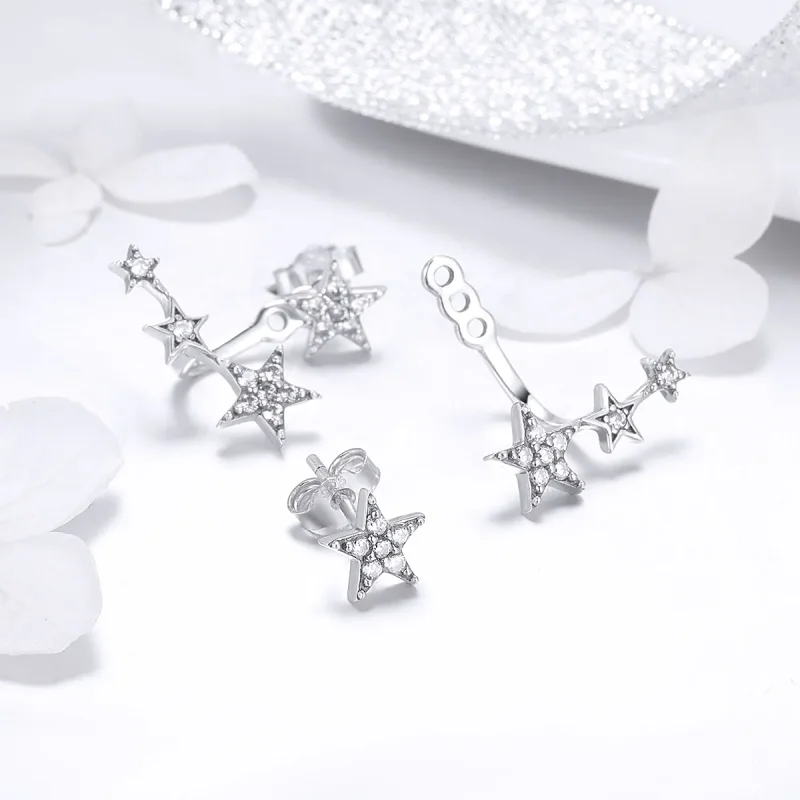 (image for) Pandora Style Silver Stars Stud Earrings - SCE448 - View 2