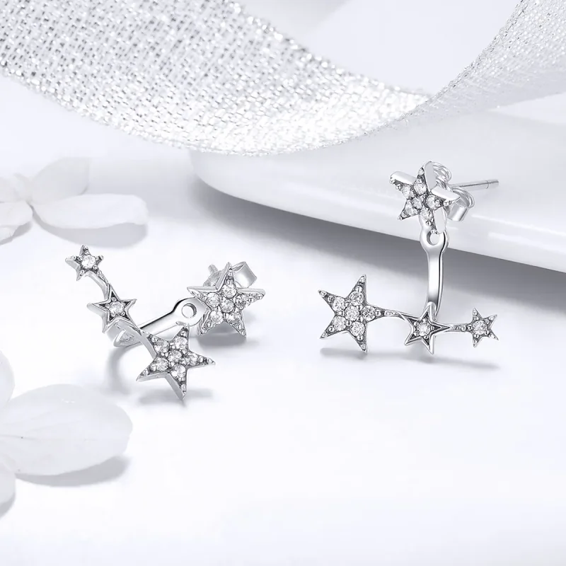 (image for) Pandora Style Silver Stars Stud Earrings - SCE448 - View 3