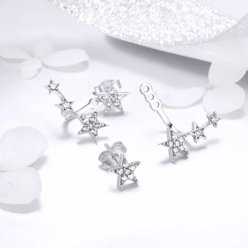 (image for) Pandora Style Silver Stars Stud Earrings - SCE448 - View 6