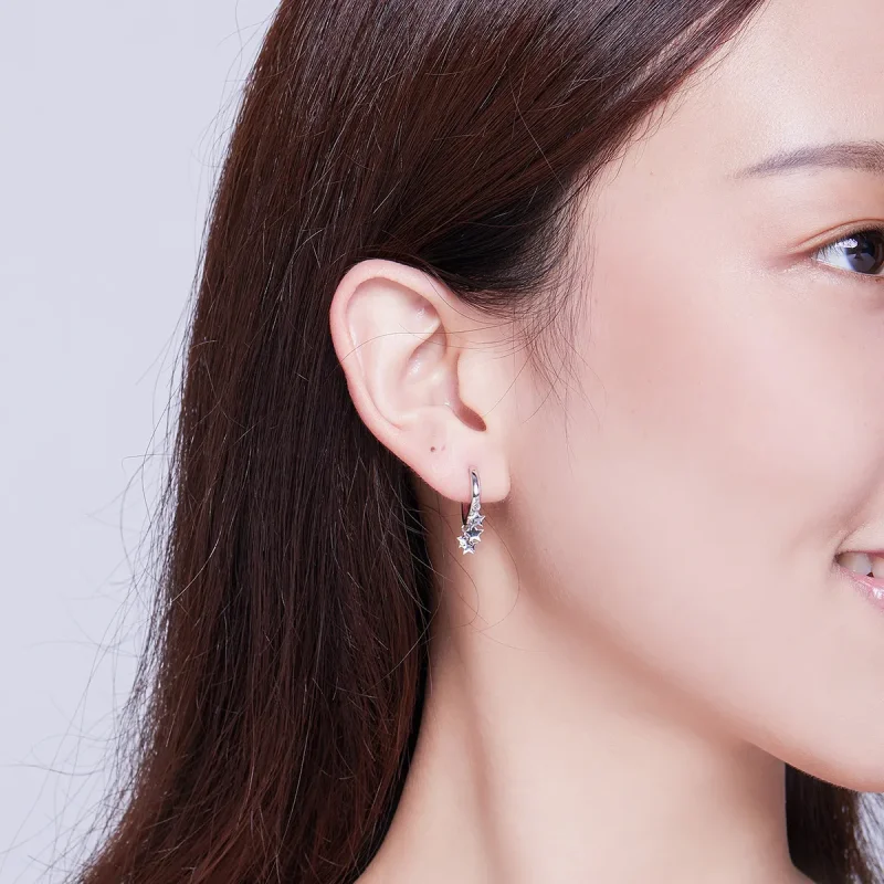 (image for) Pandora Style Silver Stars Tassel Hoop Earrings - SCE684 - View 4