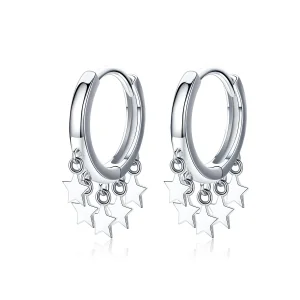 (image for) Pandora Style Silver Stars Tassel Hoop Earrings - SCE684
