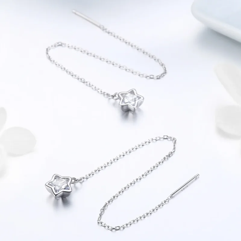 (image for) Pandora Style Silver Stars Waiting Hanging Earrings - SCE470 - View 3