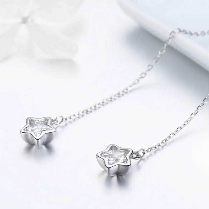 (image for) Pandora Style Silver Stars Waiting Hanging Earrings - SCE470 - View 4