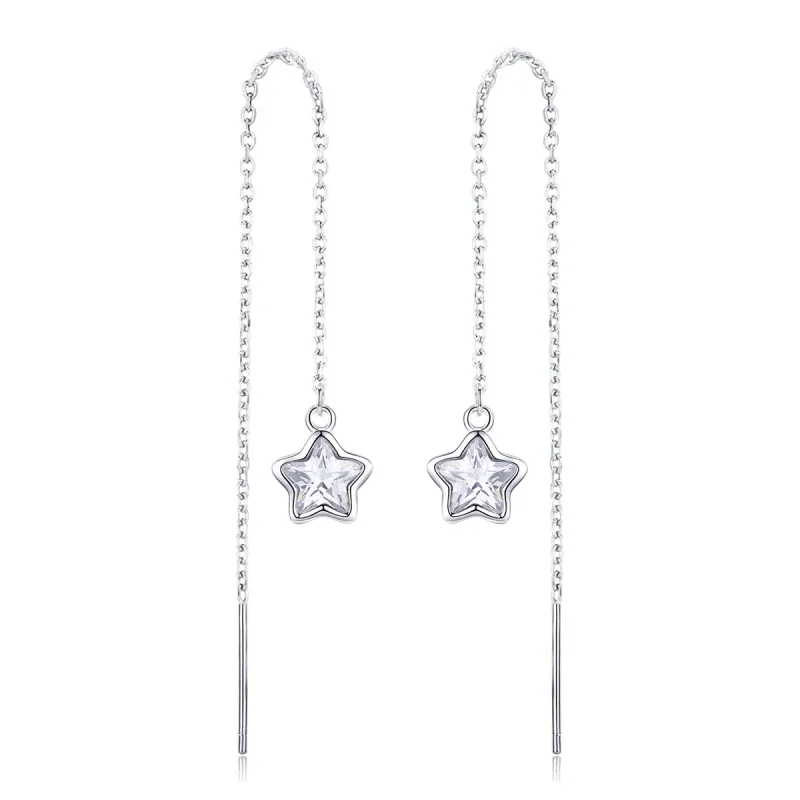 (image for) Pandora Style Silver Stars Waiting Hanging Earrings - SCE470