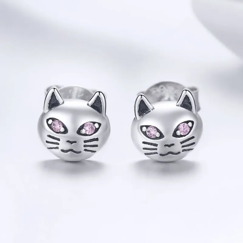 (image for) Pandora Style Silver Sticky Cat Stud Earrings - SCE440 - View 2