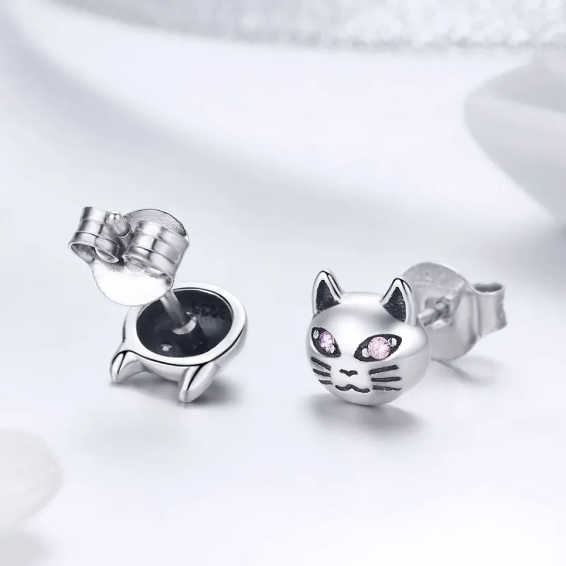 (image for) Pandora Style Silver Sticky Cat Stud Earrings - SCE440 - View 3