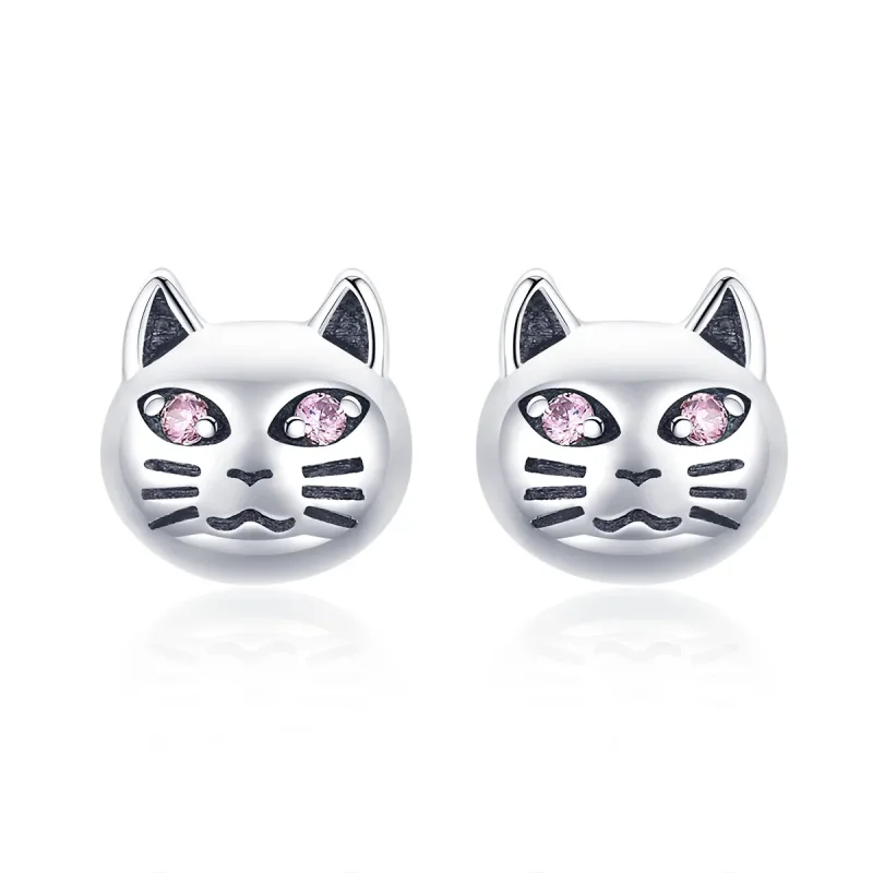 (image for) Pandora Style Silver Sticky Cat Stud Earrings - SCE440