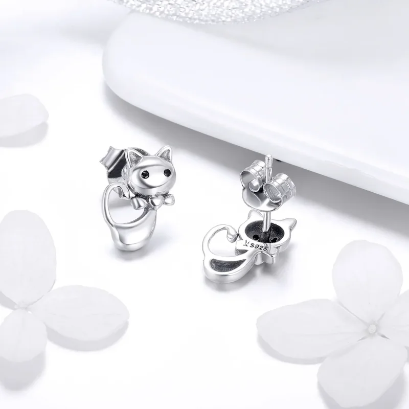 (image for) Pandora Style Silver Sticky Cat Stud Earrings - SCE450 - View 4