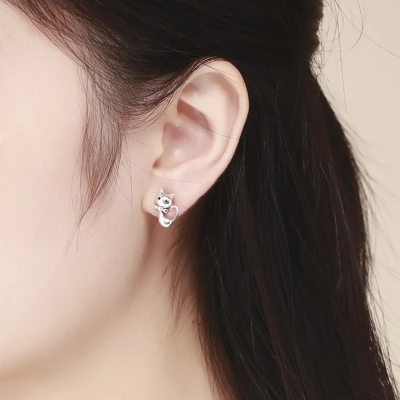 (image for) Pandora Style Silver Sticky Cat Stud Earrings - SCE450 - View 5