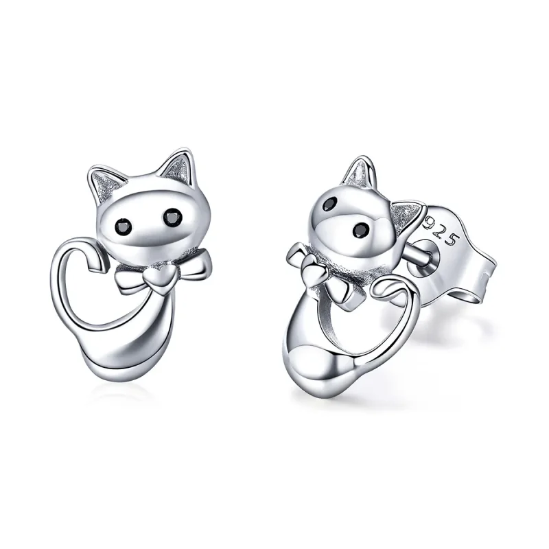 (image for) Pandora Style Silver Sticky Cat Stud Earrings - SCE450