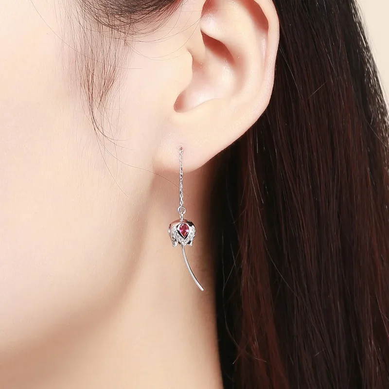 (image for) Pandora Style Silver Story of Tulip Hanging Earrings - SCE504 - View 5
