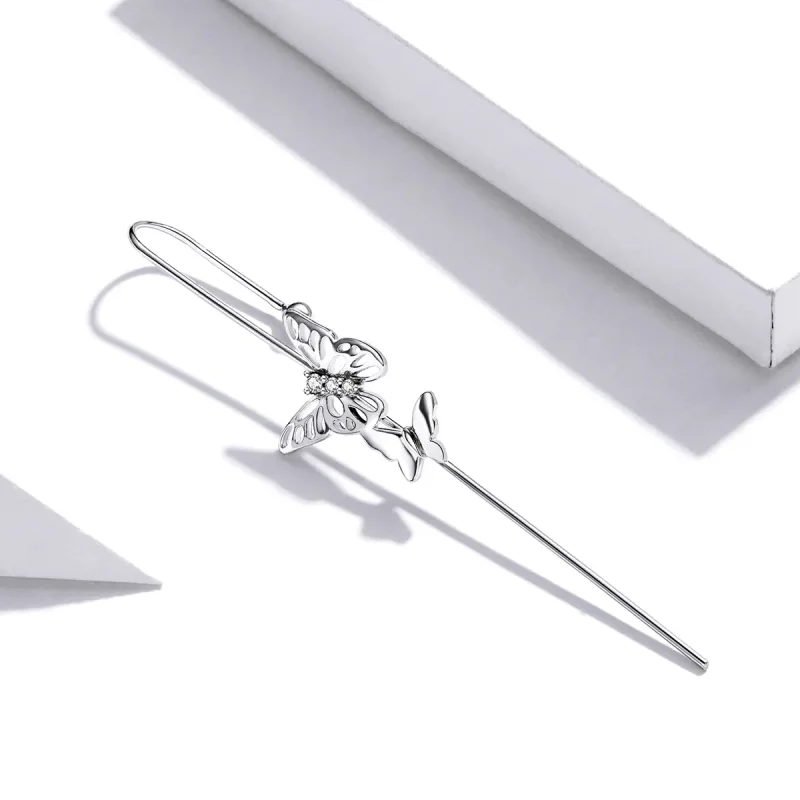 (image for) Pandora Style Silver Stylish Ear Needles Dangle Earrings - SCE1132 - View 2
