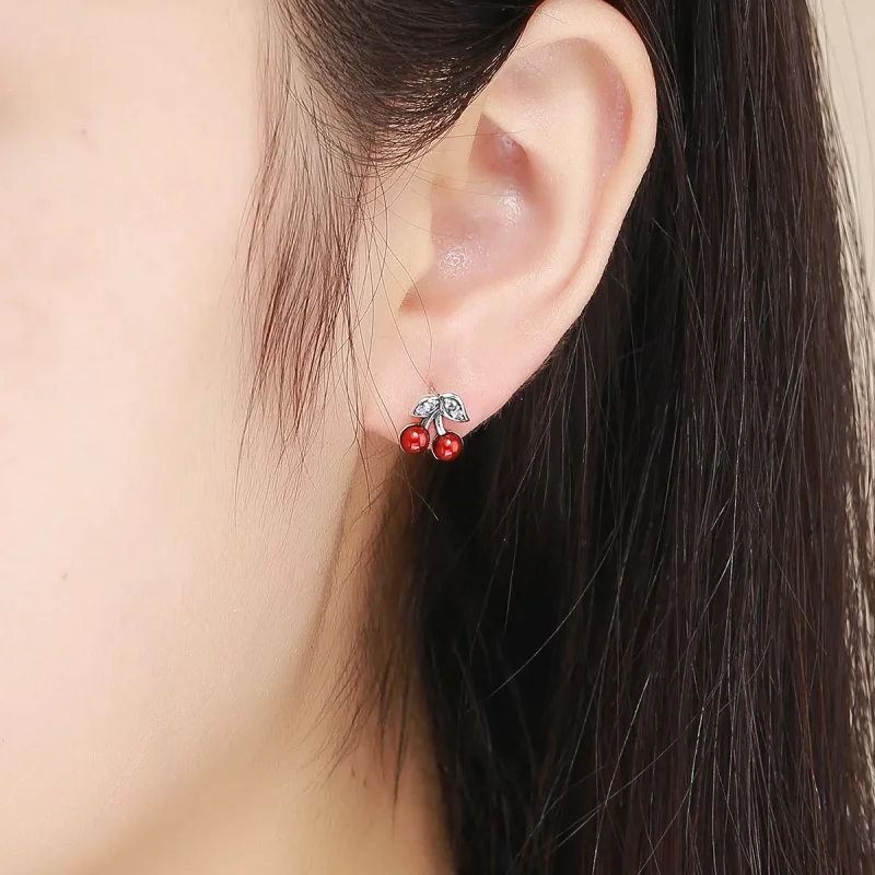(image for) Pandora Style Silver Summer Cherry Stud Earrings - SCE404 - View 4