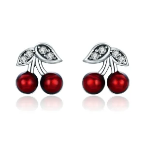 (image for) Pandora Style Silver Summer Cherry Stud Earrings - SCE404